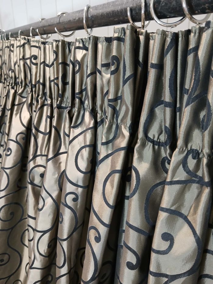 Embroidered scroll patterned, satin curtains - Image 4