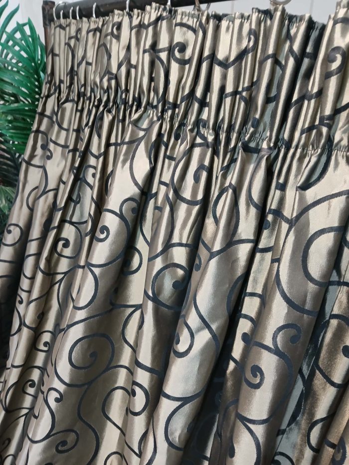 Embroidered scroll patterned, satin curtains - Image 6