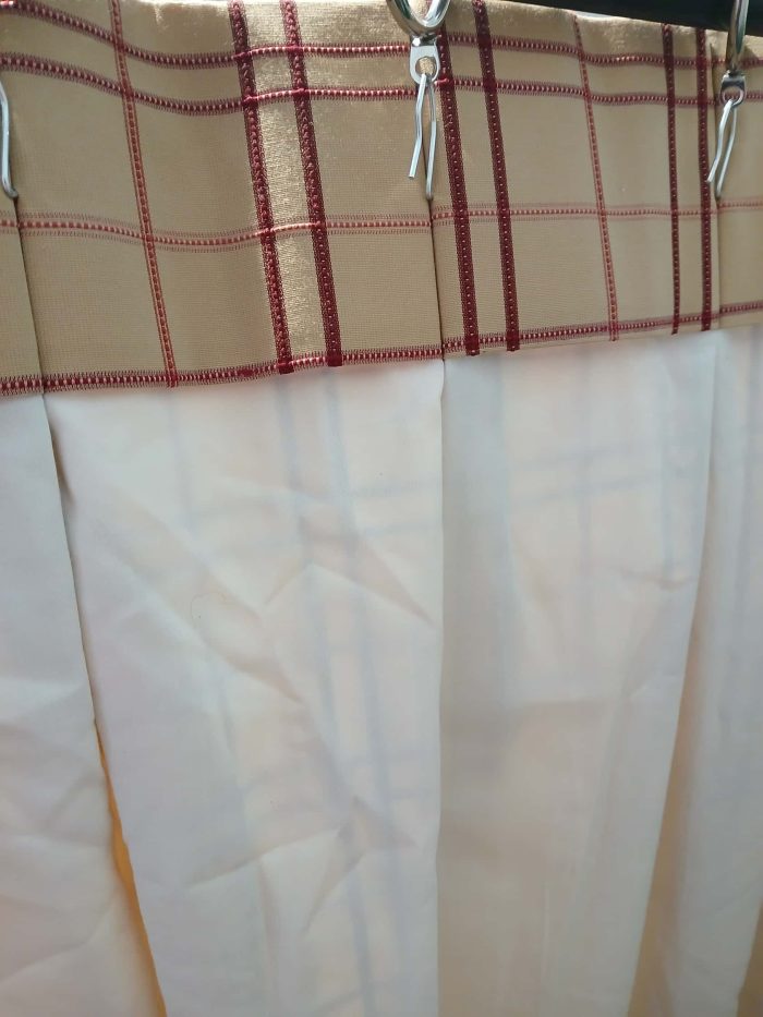 Bespoke red check curtains with embroidered details - Image 4