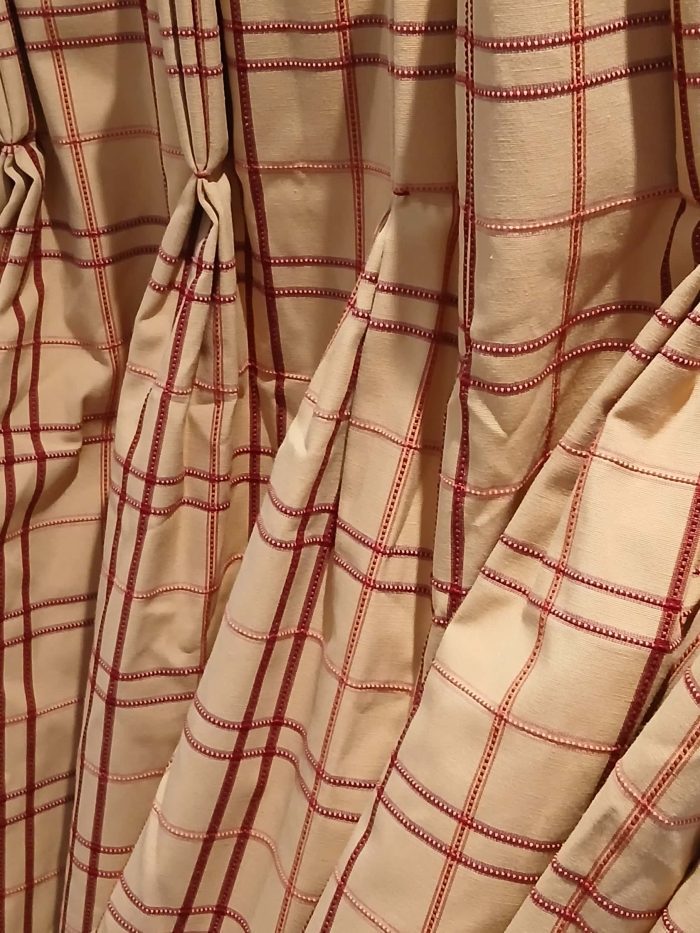 Bespoke red check curtains with embroidered details - Image 6