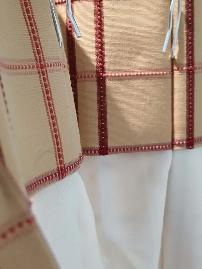 Bespoke red check curtains with embroidered details - Image 7