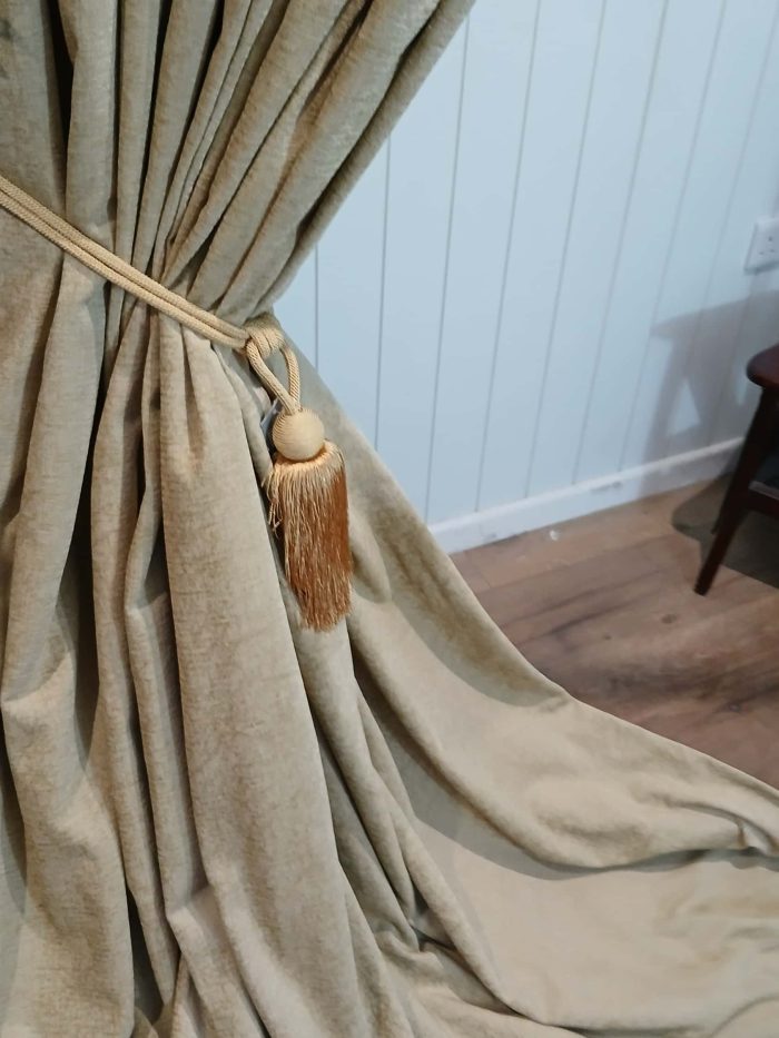 Luxury, chenille curtains in gold fabric