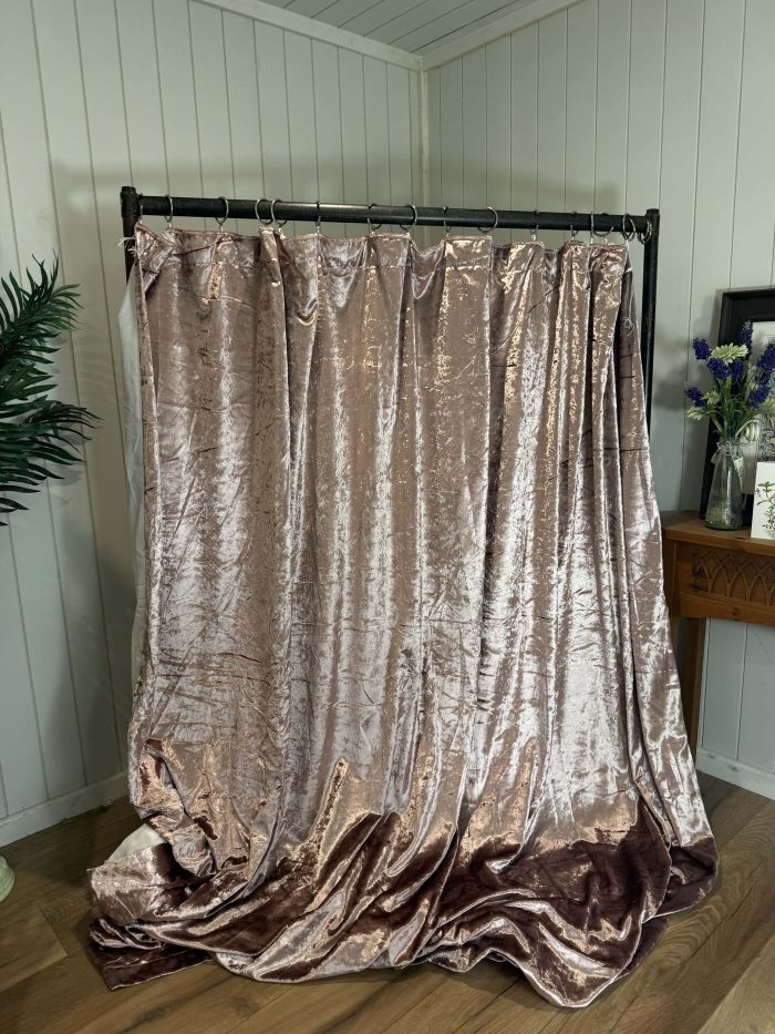 Baby Pink Faux Crushed Velvet Curtains - Image 2