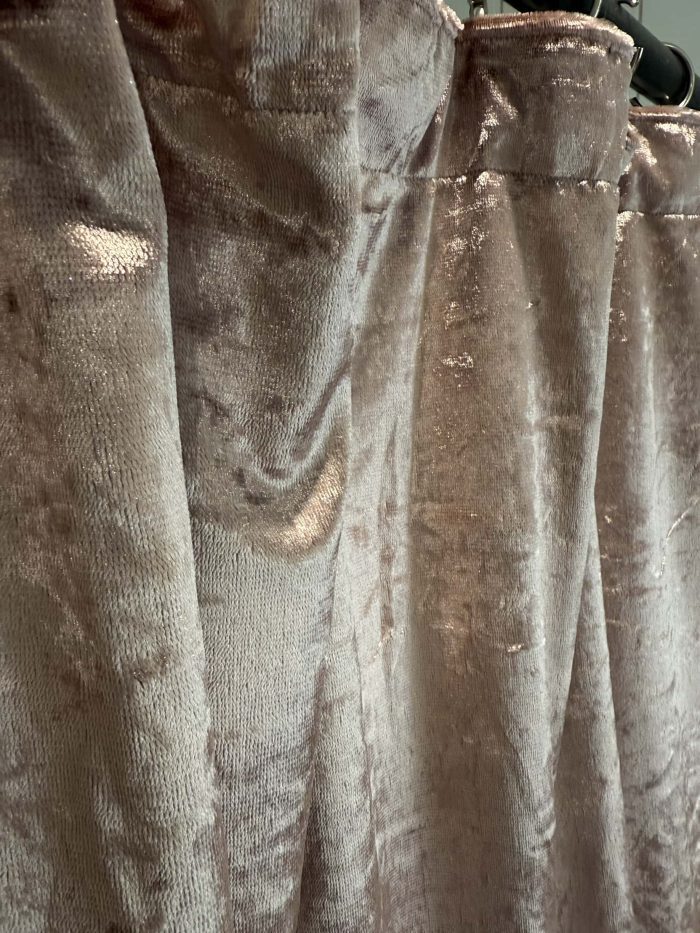 Baby Pink Faux Crushed Velvet Curtains - Image 4