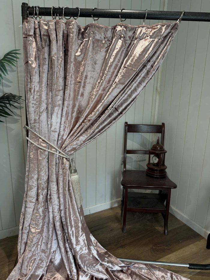 Baby Pink Faux Crushed Velvet Curtains - Image 6