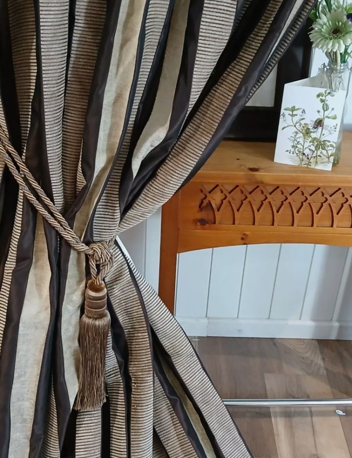 High quality satin and chenille, brown striped curtains