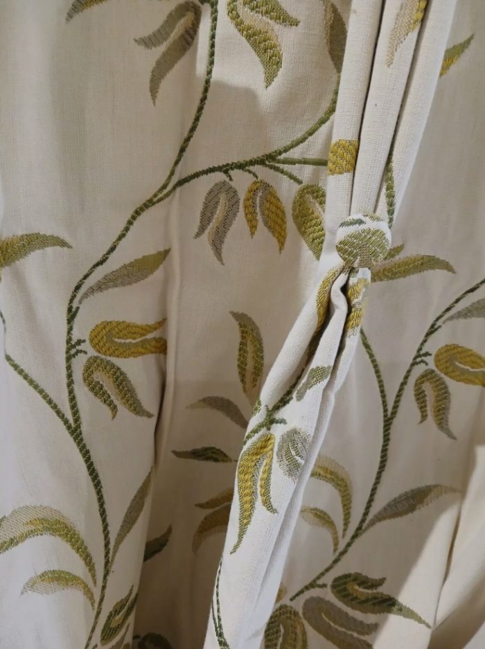 Beautiful ivory and green embroidered leaf curtains (Copy) - Image 3