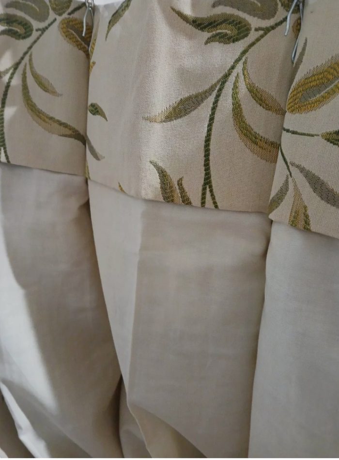 Beautiful ivory and green embroidered leaf curtains (Copy) - Image 2